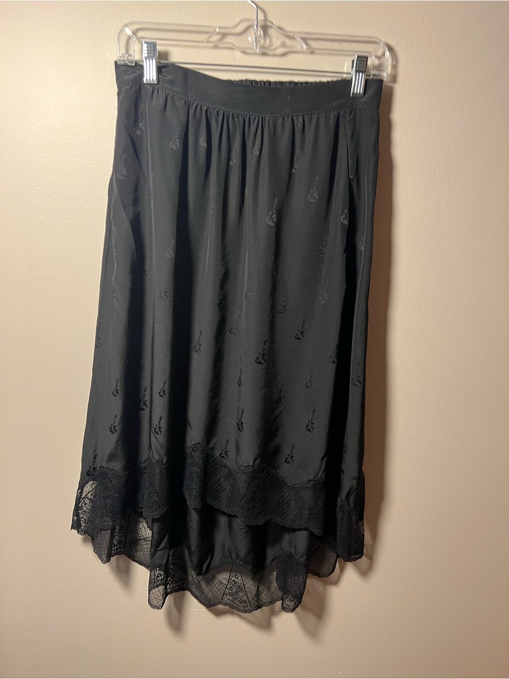 Zadig & Voltaire Black High-Low Lace Hem Skirt